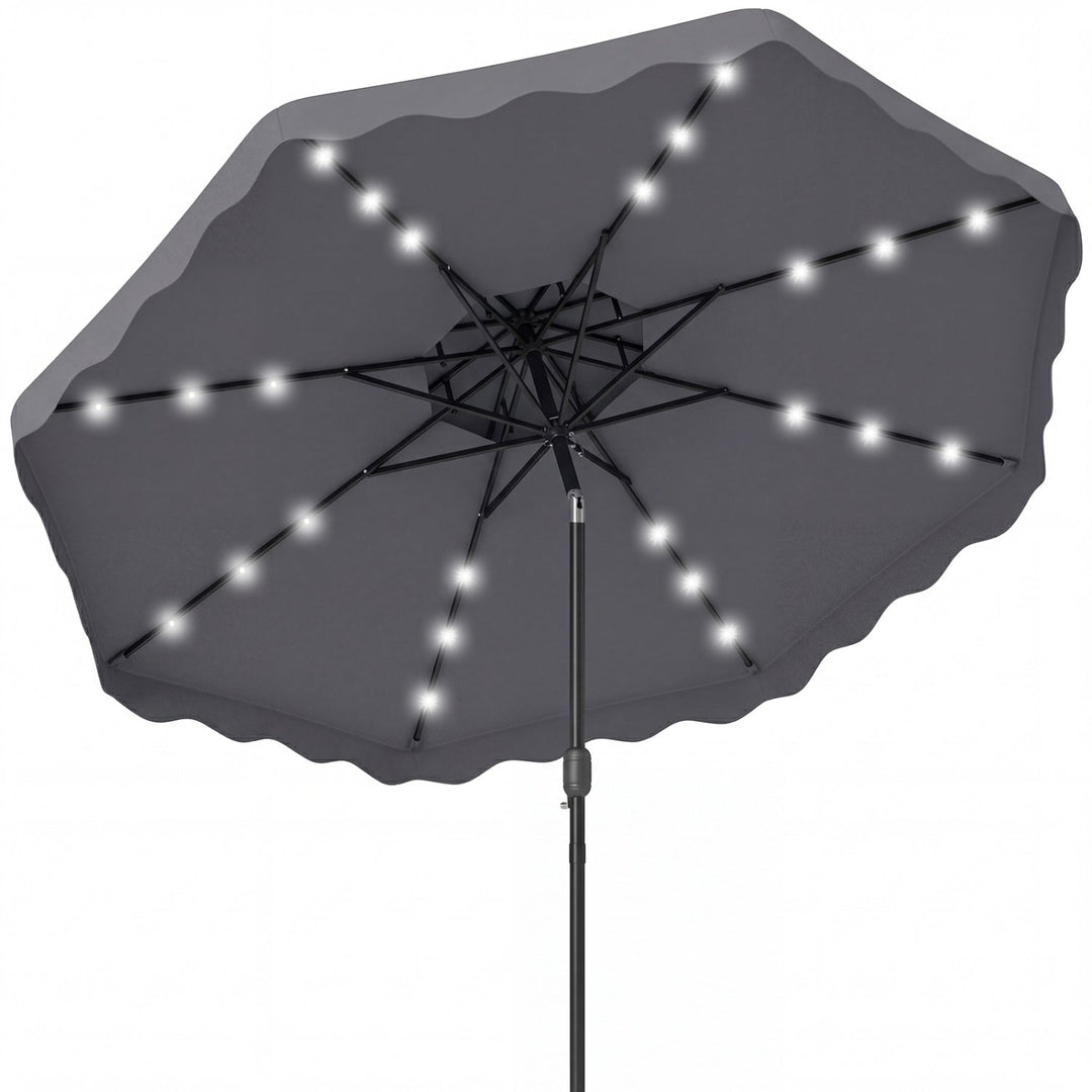 9 FT Solar LED Patio Umbrella Push-Button Tilt and Crank 24 LED Lights and 8 Ribs