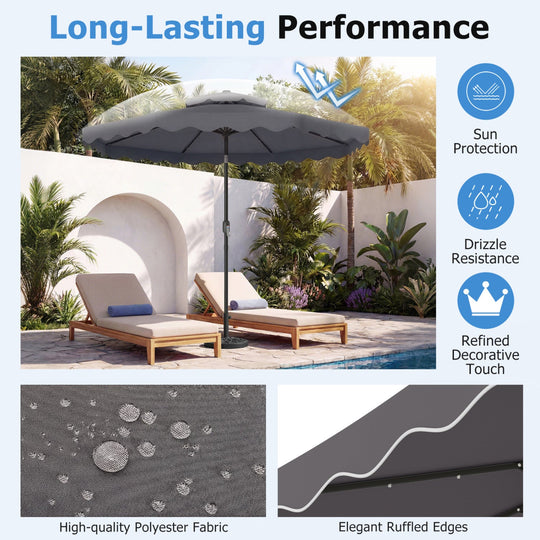 9 FT Solar LED Patio Umbrella Push-Button Tilt and Crank 24 LED Lights and 8 Ribs