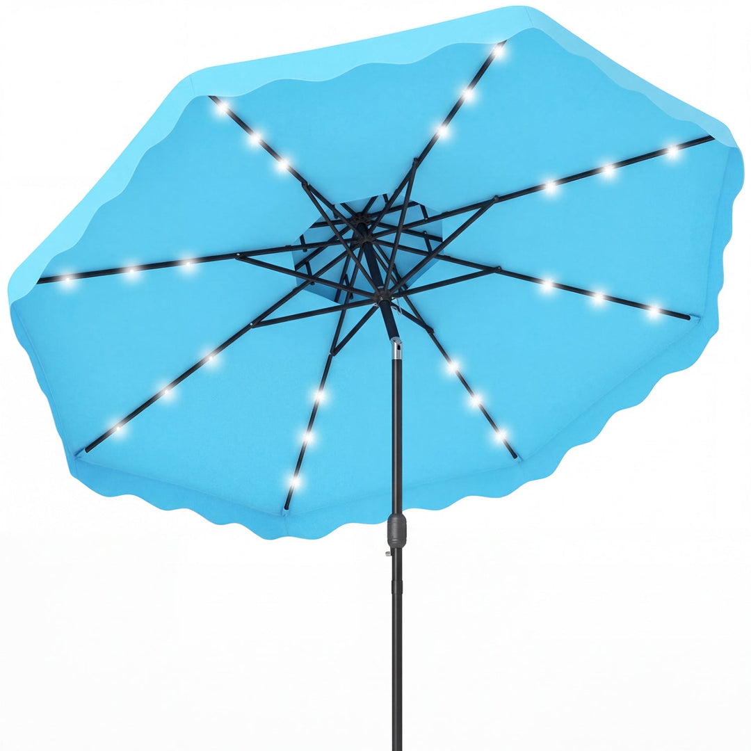 9 FT Solar LED Patio Umbrella Push-Button Tilt and Crank 24 LED Lights and 8 Ribs