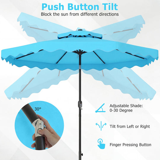 9 FT Solar LED Patio Umbrella Push-Button Tilt and Crank 24 LED Lights and 8 Ribs