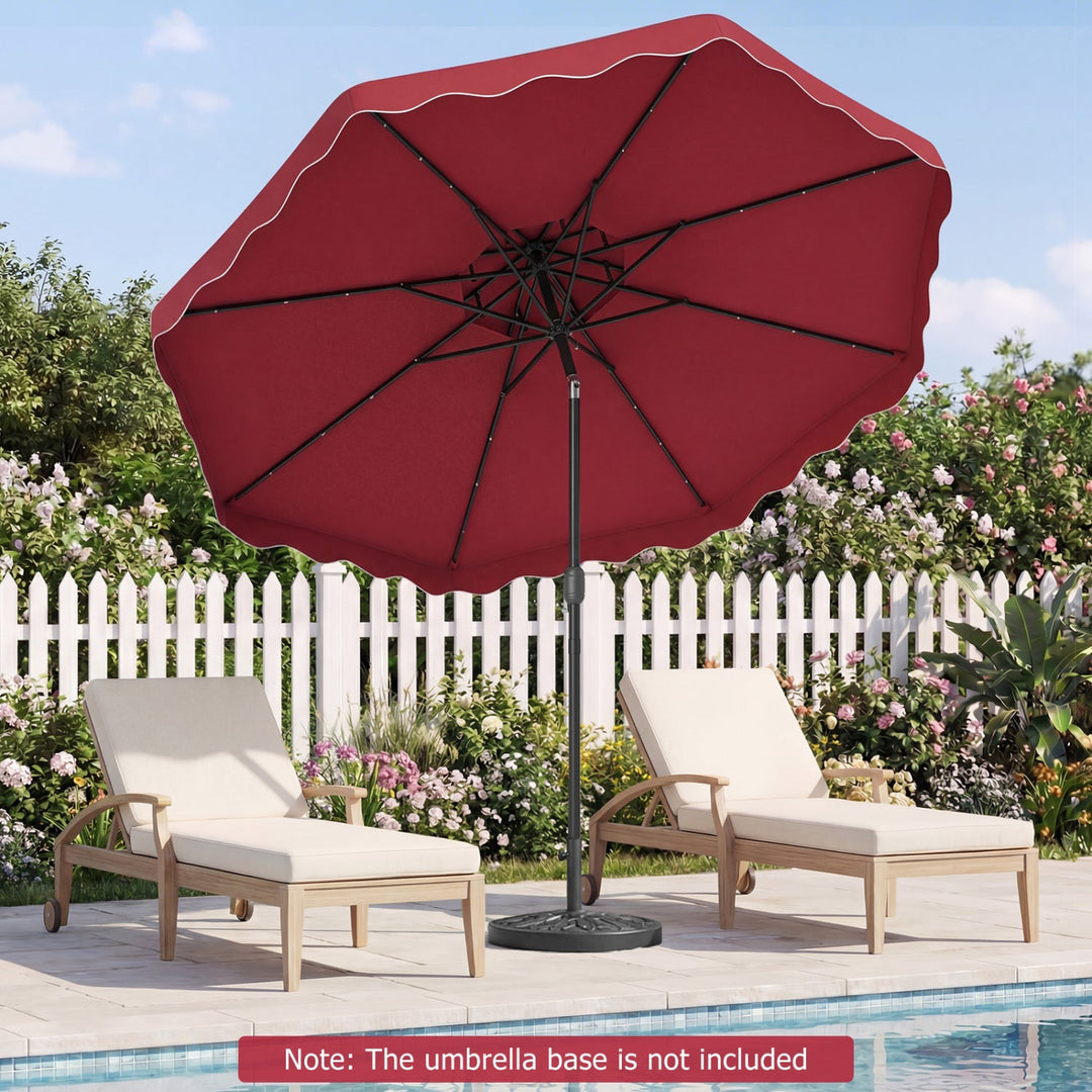 9 FT Solar LED Patio Umbrella Push-Button Tilt and Crank 24 LED Lights and 8 Ribs