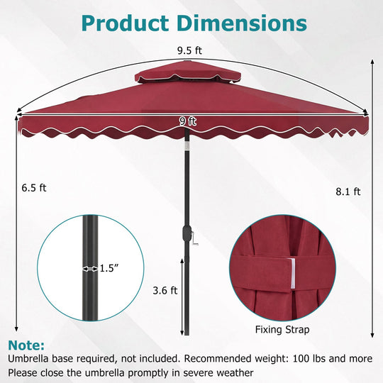 9 Feet Patio Umbrella with Push Button Tilt and Crank