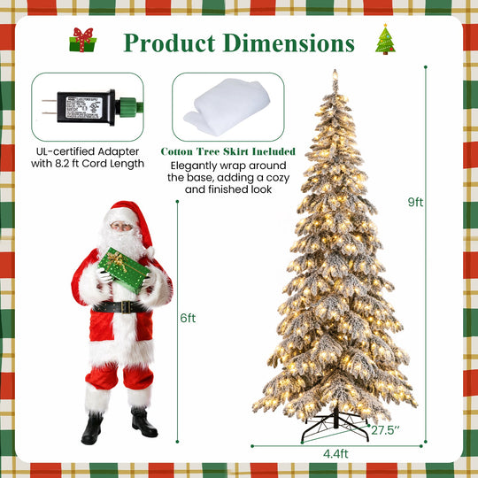 9 Feet Pre-Lit Artificial Xmas Tree Hinged Xmas Tree with Quick Power Connectors