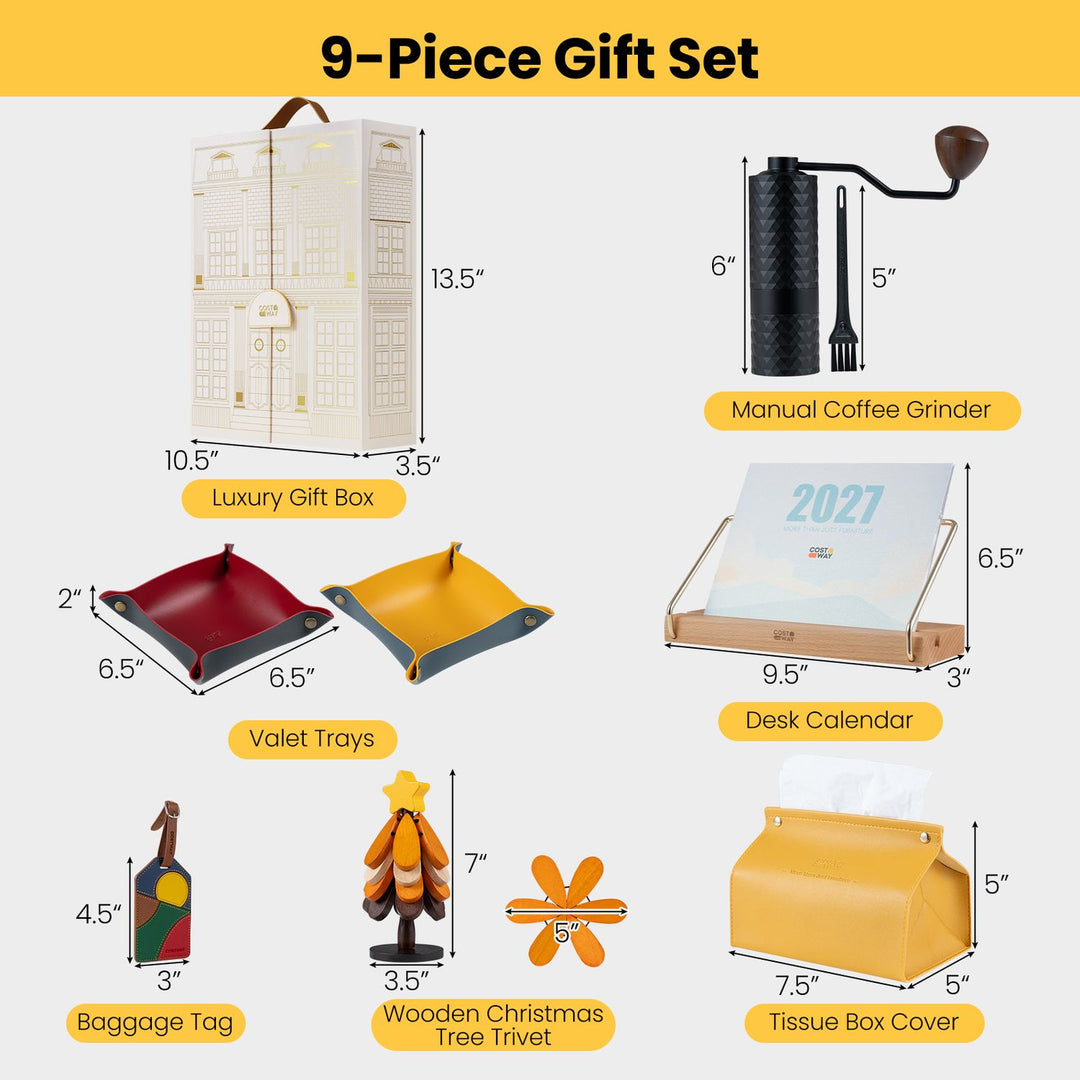 9 PCS Gift Set Christmas Holiday Gifts with 2027 Desk Calendar and Manual Coffee Grinder