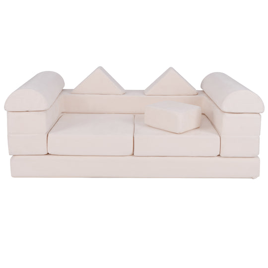 9-Piece Climb and Crawl Foam and Floor Playset with Breathable Suede Fabric-Beige