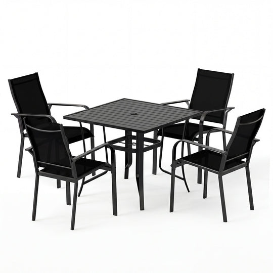 5 Pieces Patio Dining Set for 4 Outdoor Square Table and Stackable Chairs