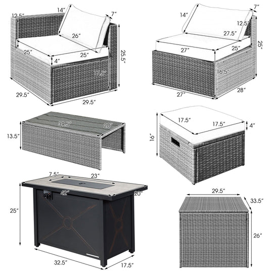 9 Pieces Patio Furniture Set with 42 Inches 60000 BTU Fire Pit