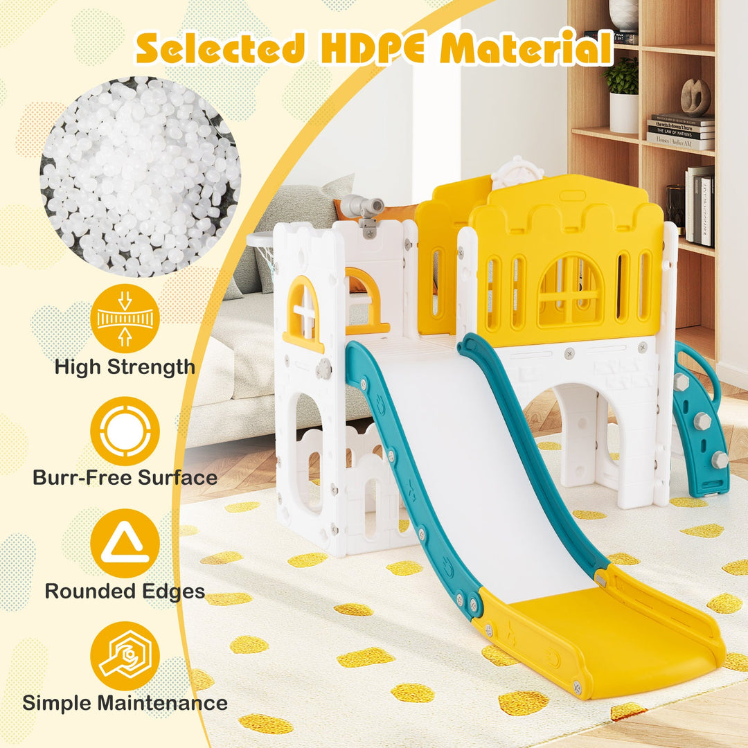 9-in-1 Toddler Slide L-Shaped with Basketball Hoop and Steering Wheel