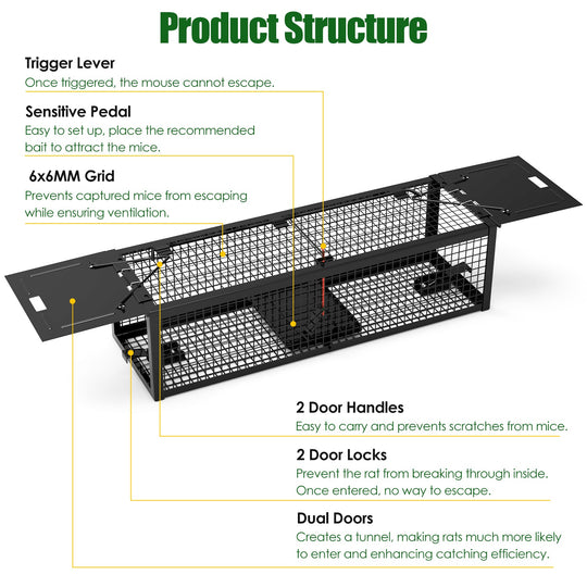 2-Pack Humane Live Rat Trap Cage with Dual Doors