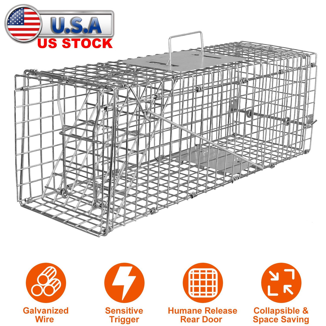 Humane Cat Trap Cage Catch Release Live Animal Rodent Cage Collapsible Galvanized Wire for Small Raccoons Beavers Groundhogs Foxes Armadillos