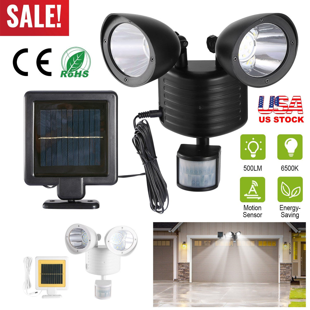 Solar Lights 22LEDs Outdoor Security Lights Motion Sensor IP44 Water-Resistant 360¡ Rotatable Dual Heads Solar Wall Light for Entryways Stairs Yard Ga