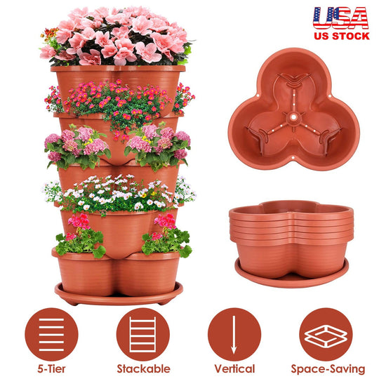 5 Tier Vertical Stackable Planter Garden Tower Stackable PlanterÊOutdoor Gardening Pots for Strawberries Flowers Herbs Vegetables