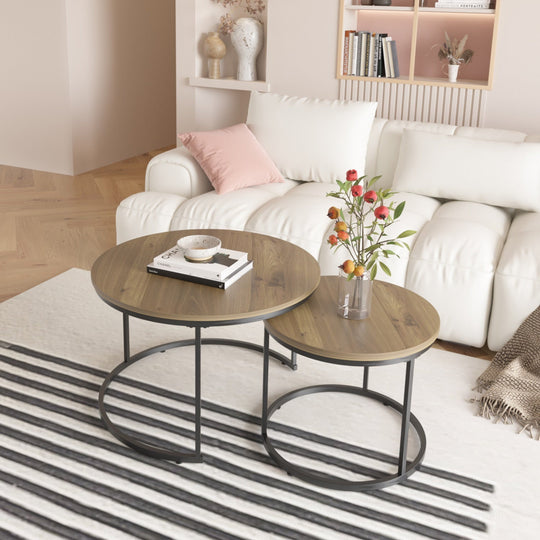 Nesting Coffee Table Set of 2 with Marble Pattern Tops