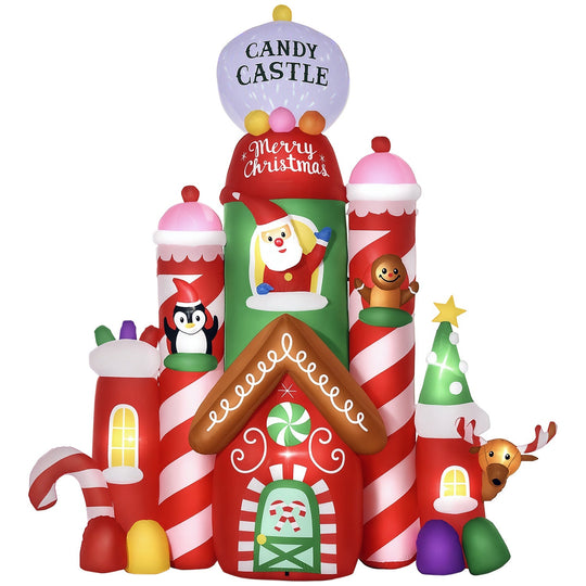 10FT Inflatable Candy Castle Christmas Decoration with LED Lights