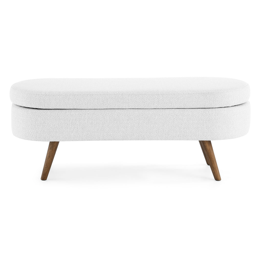 Oval Storage Ottoman Bench, Upholstered Storage Bench with Rubberwood Legs, Multifunctional Entryway Bench for Bedroom L