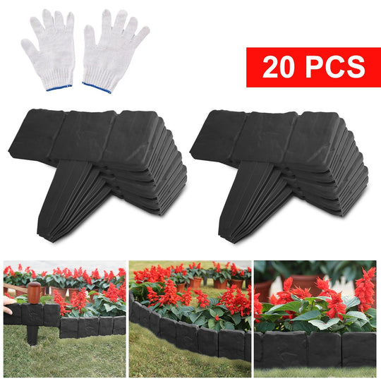 Plastic Garden Lawn Edging 20-Piece Cobblestone Effect