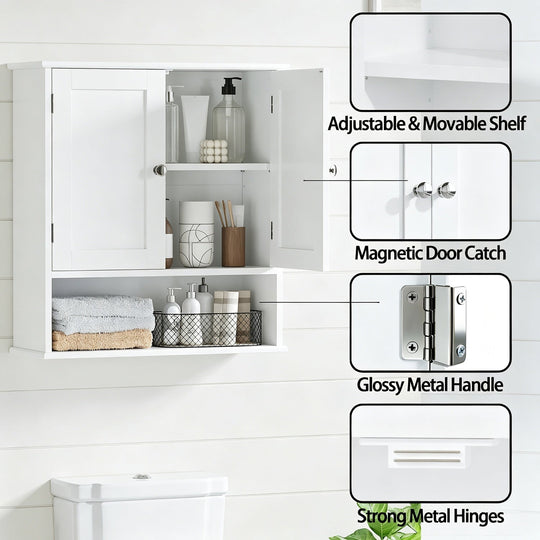 Wall Mounted Bathroom Cabinet with Adjustable Shelf & Doors
