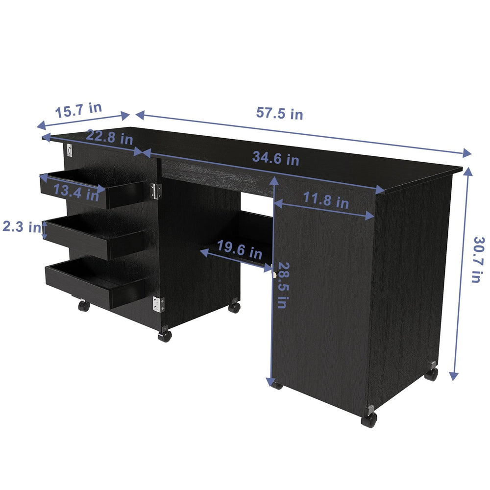 57.5" Foldable Sewing Machine Table with Storage & Casters