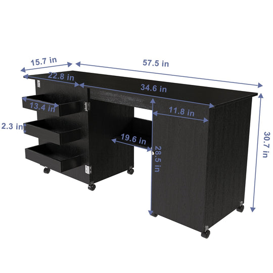 57.5" Foldable Sewing Machine Table with Storage & Casters
