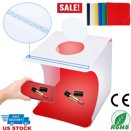 Mini Photo Studio Box Photography Shooting Light Tent Kit Foldable LED Light Box Kit W/ 6 Color Backdrops 20LED Beads