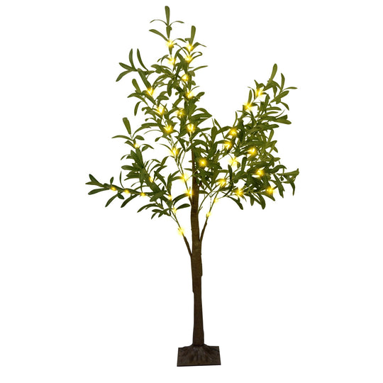 4FT 180Pcs LED Beads Lighted Olive Tree Artificial Greenery Tree with Warm White Light Lifelike Decorative Faux Tree with Remote 8 Lighting Modes 10 A