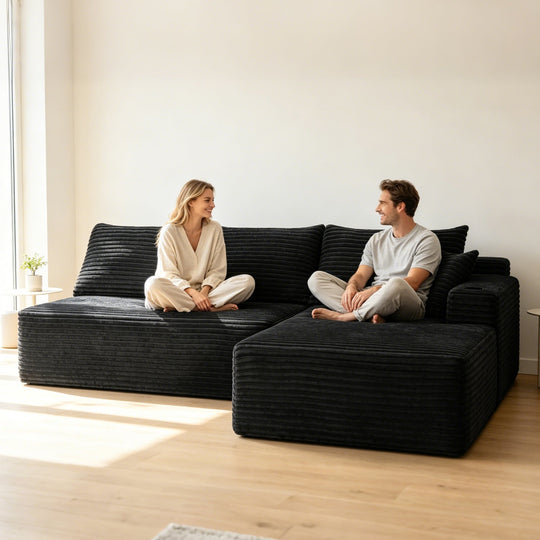 96" L-Shaped Sectional Sofa with Chaise in Plush Corduroy