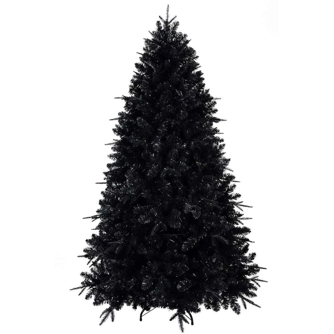 7FT Pre-Lit Black Christmas Tree with 450 White LED Lights 1916 PVC Tips Artificial Christmas Tree with Metal Stand Hing