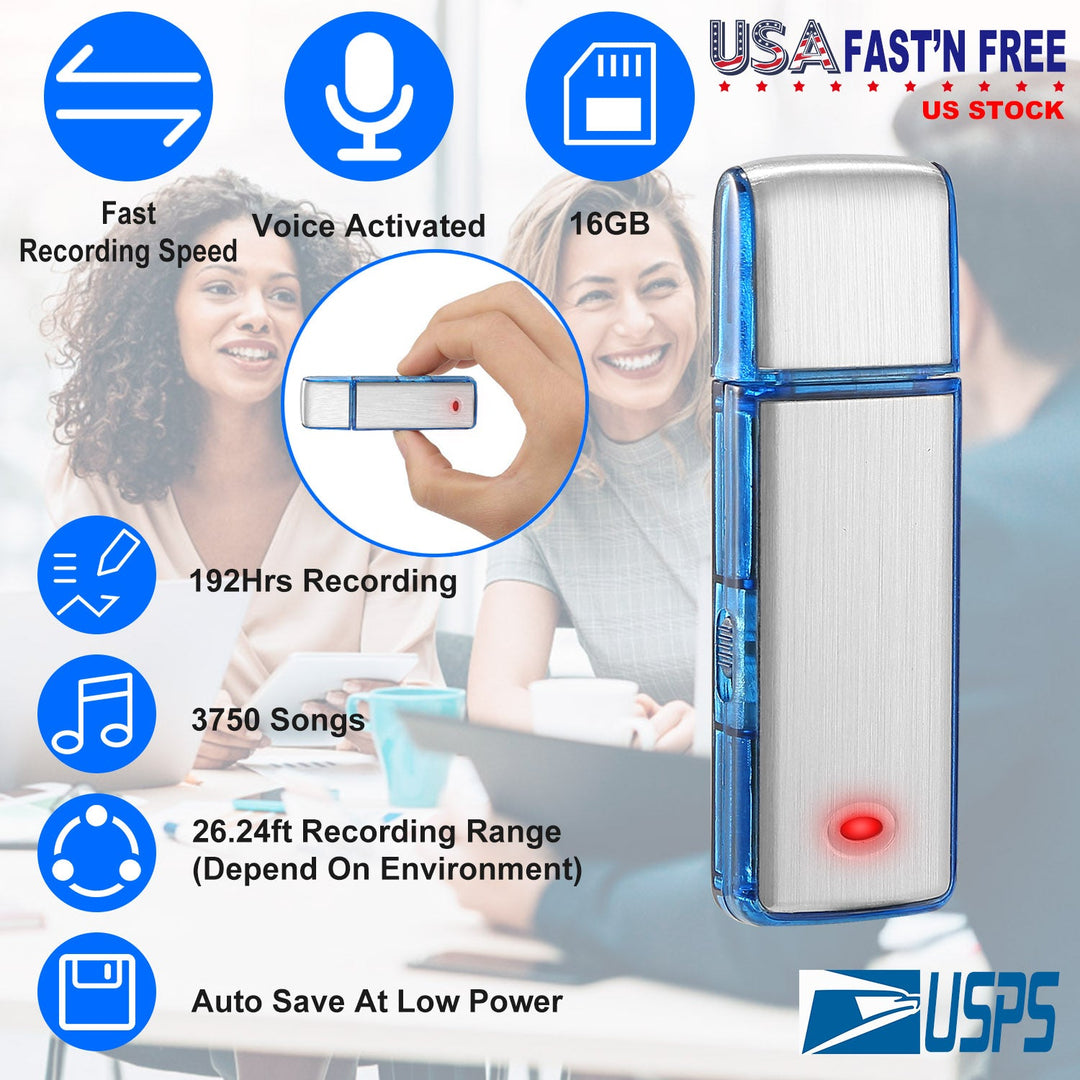 Mini Voice Recorder 16GB Digital Sound Audio Activated Recorder USB Flash Drive Disk w/ 192Hrs Recording U Disk Recorder For Meeting Lectures