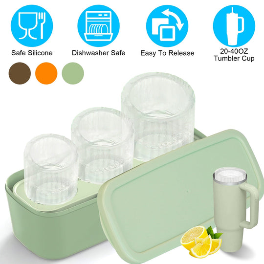 Ice Cube Tray Fit For 20OZ/30OZ/40OZ Stanley Cup Easy Release Silicone Hallow Cylinder Tumbler Ice Cube Mold With Lid And Bin for Iced Juice Whiskey C