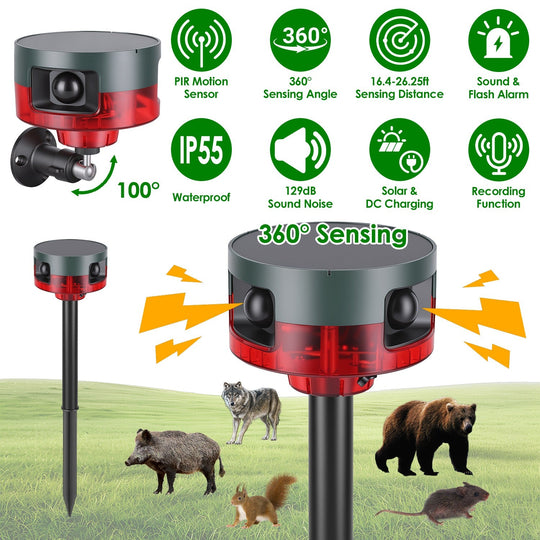 Solar Motion Sensor Alarm 129dB with 13 Sounds & LED Lights