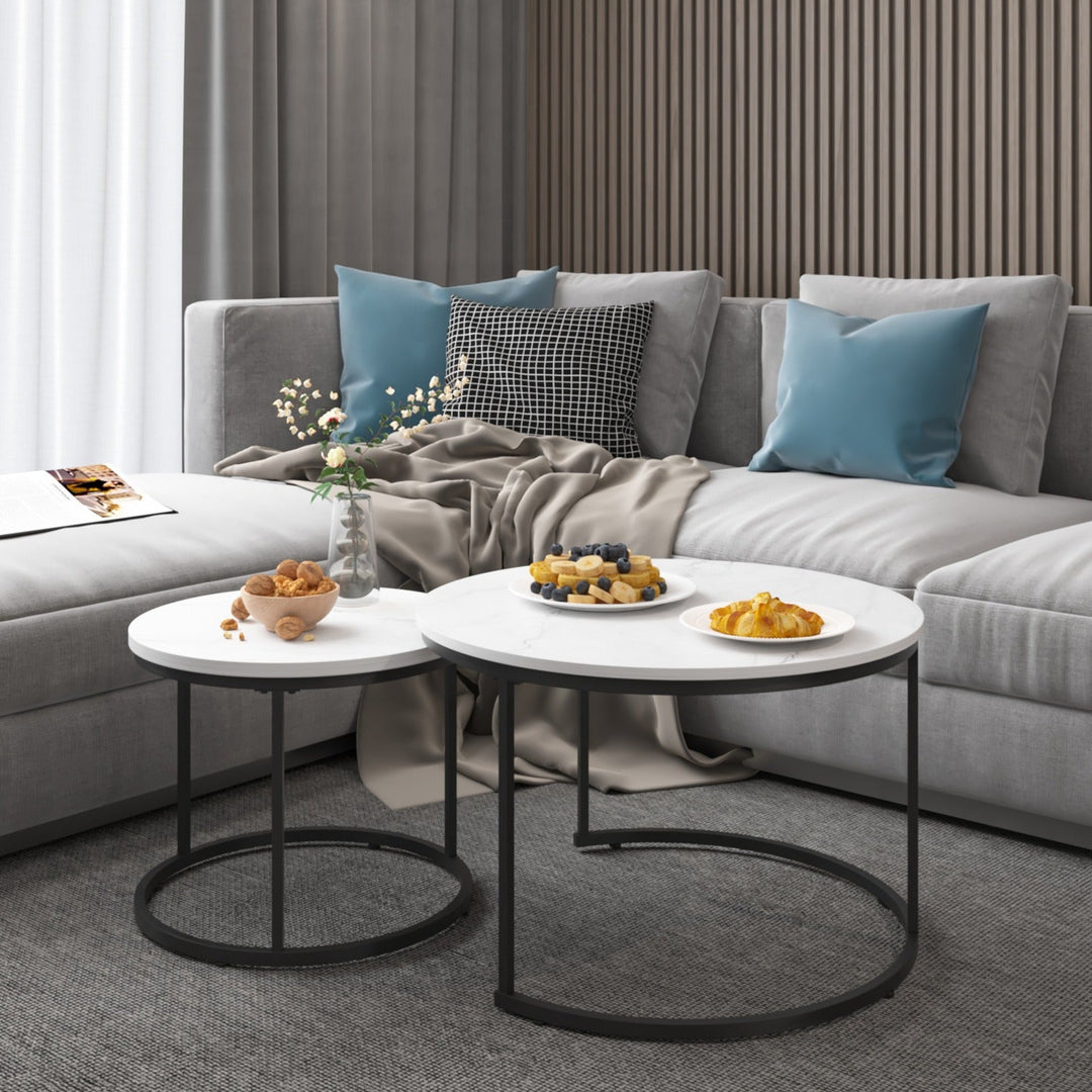 Nesting Coffee Table Set of 2 with Marble Pattern Tops