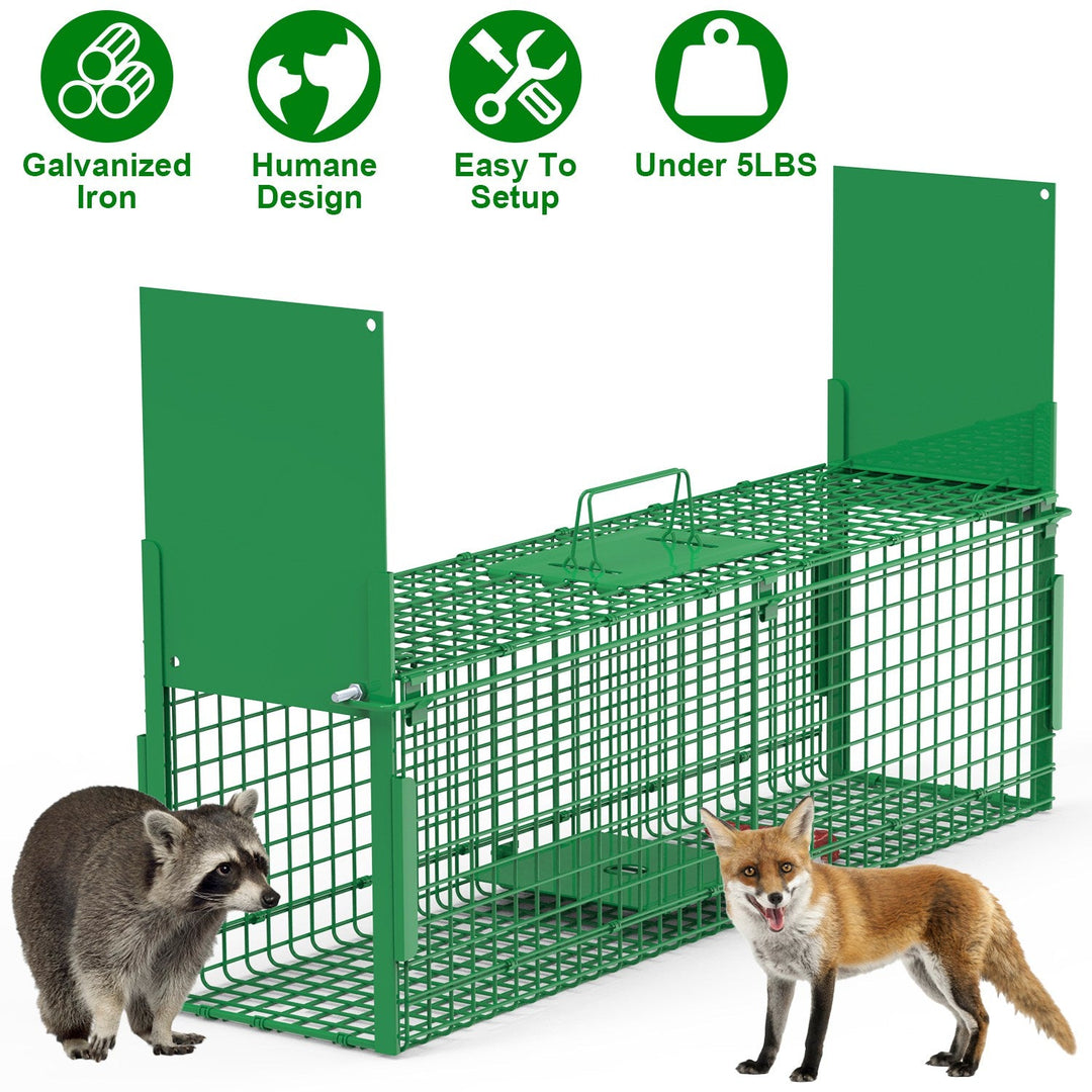 38in 2 Door Live Animal Cage Trap For Animals Under 18LBS Easy To Setup Humane Galvanized Iron Trap Cage For Raccoons Armadillos Groundhogs Muskrats O