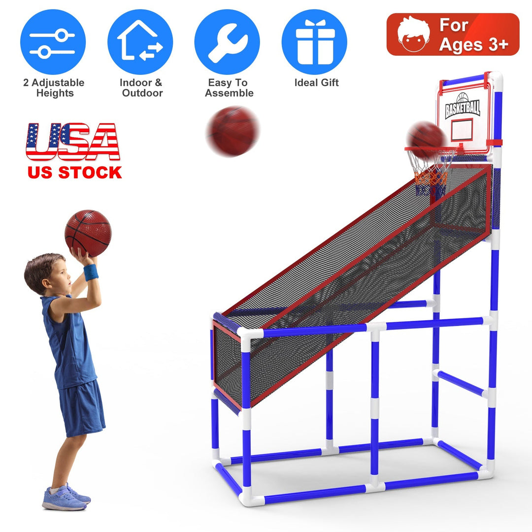 Kids\' Basketball Game Set with 2 Balls Adjustable Height Basketball Hoop Arcade Game Indoor Outdoor Toys for Boys Girls Aged 3-12