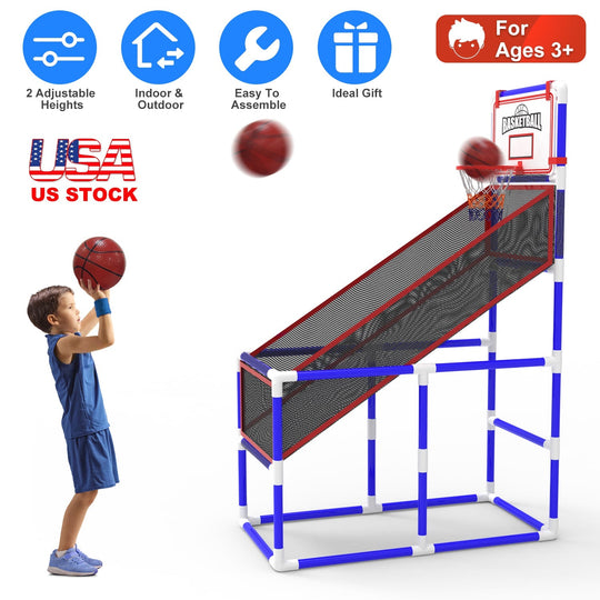 Kids\' Basketball Game Set with 2 Balls Adjustable Height Basketball Hoop Arcade Game Indoor Outdoor Toys for Boys Girls Aged 3-12