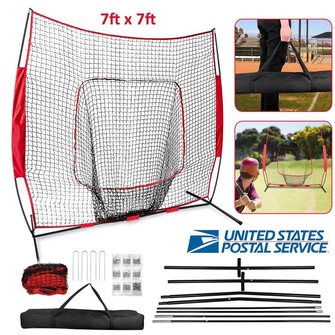 7x7ft Baseball Softball Teeball Practice Net Batting Hitting Pitching Training Net w/ Bow Frame Carrying Bag for Solo Team Training