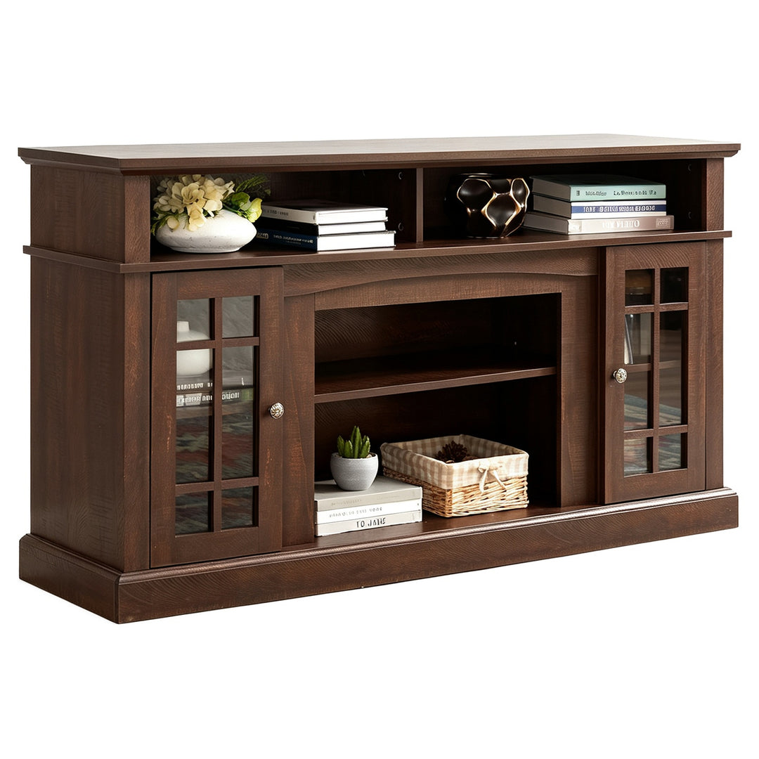 Classic 58" TV Stand with Glass Door Cabinets & Adjustable Shelves, Media Entertainment Center for TVs up to 65", Living