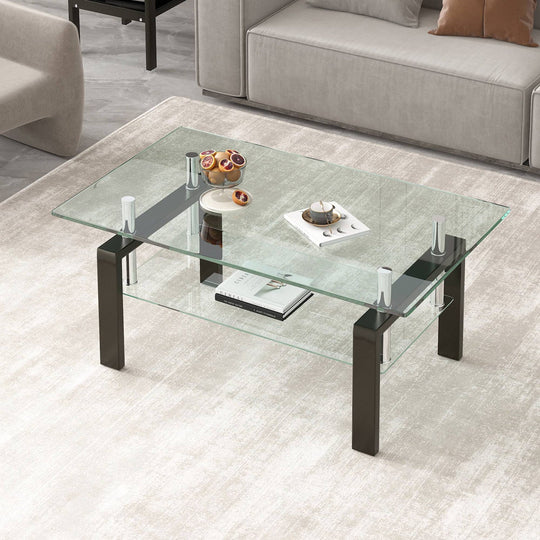 Tempered Glass Coffee Table with 2-Layer Design