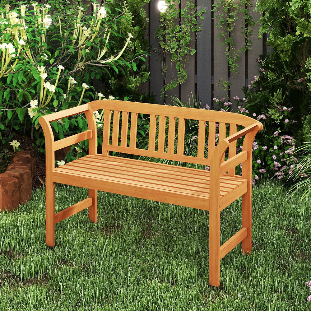 Acacia Wood 2-Person Patio Loveseat with Backrest and Armrests