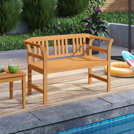 Acacia Wood 2-Person Patio Loveseat with Backrest and Armrests
