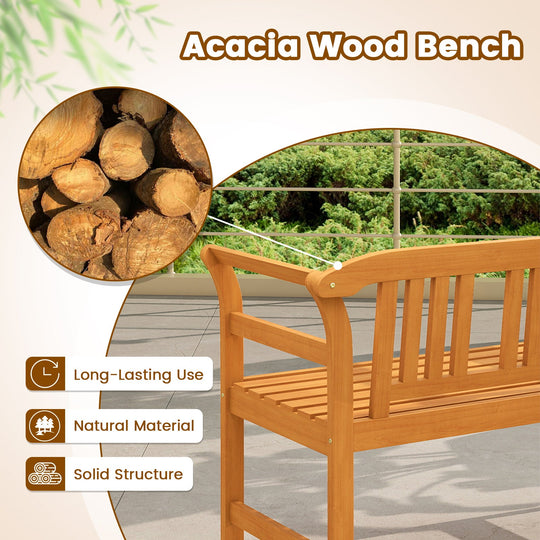 Acacia Wood 2-Person Patio Loveseat with Backrest and Armrests
