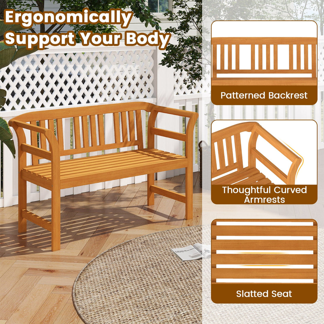 Acacia Wood 2-Person Patio Loveseat with Backrest and Armrests