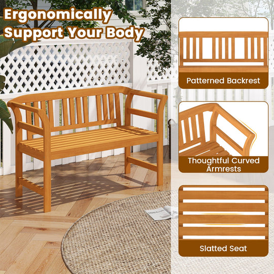 Acacia Wood 2-Person Patio Loveseat with Backrest and Armrests