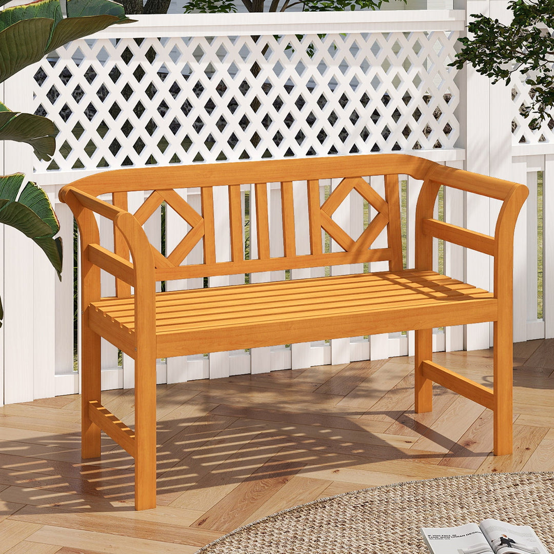 Acacia Wood 2-Person Patio Loveseat with Backrest and Armrests for Porch