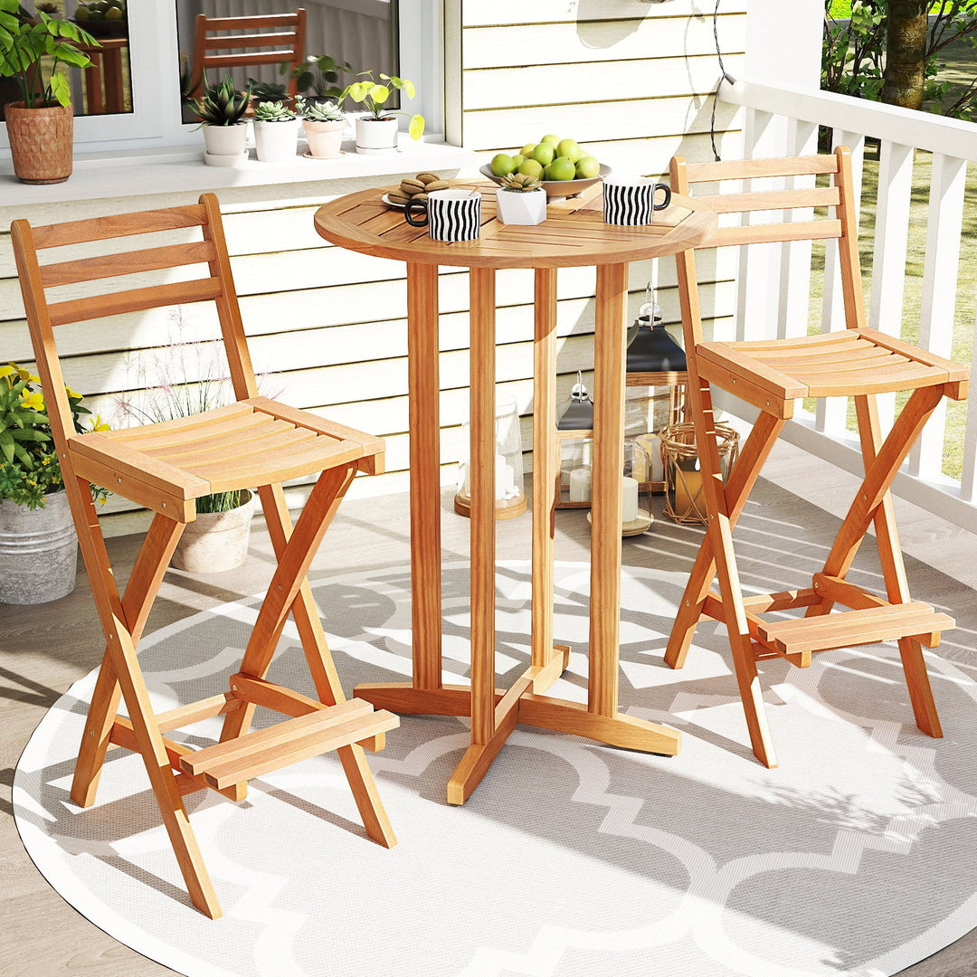 Acacia Wood Bar Height Chair with Backrest and Footrest for Backyard