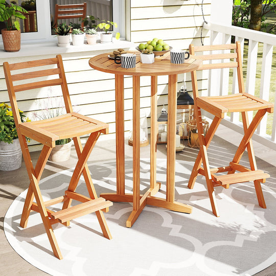 Acacia Wood Bar Height Chair with Backrest and Footrest for Backyard
