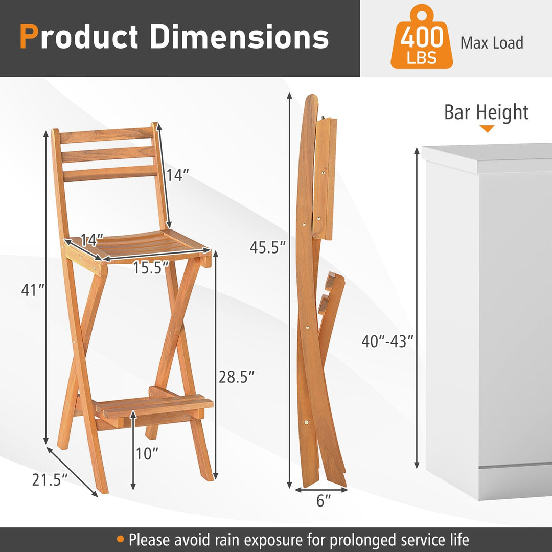 Acacia Wood Bar Height Chair with Backrest and Footrest for Backyard