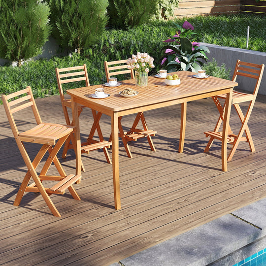 Acacia Wood Bar Height Chair with Backrest and Footrest for Backyard