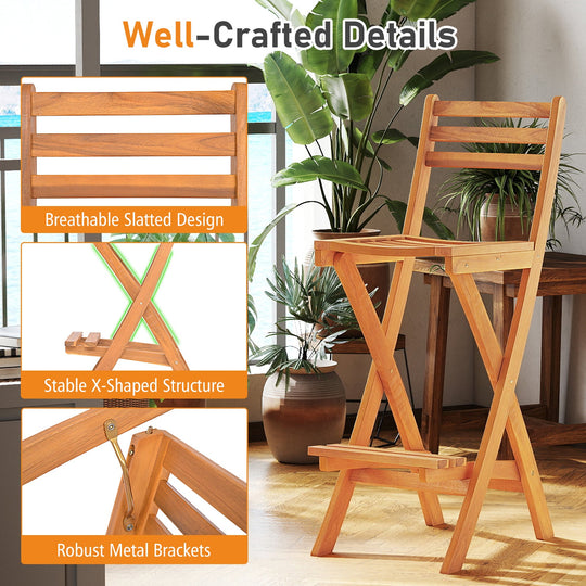 Acacia Wood Bar Height Chair with Backrest and Footrest for Backyard
