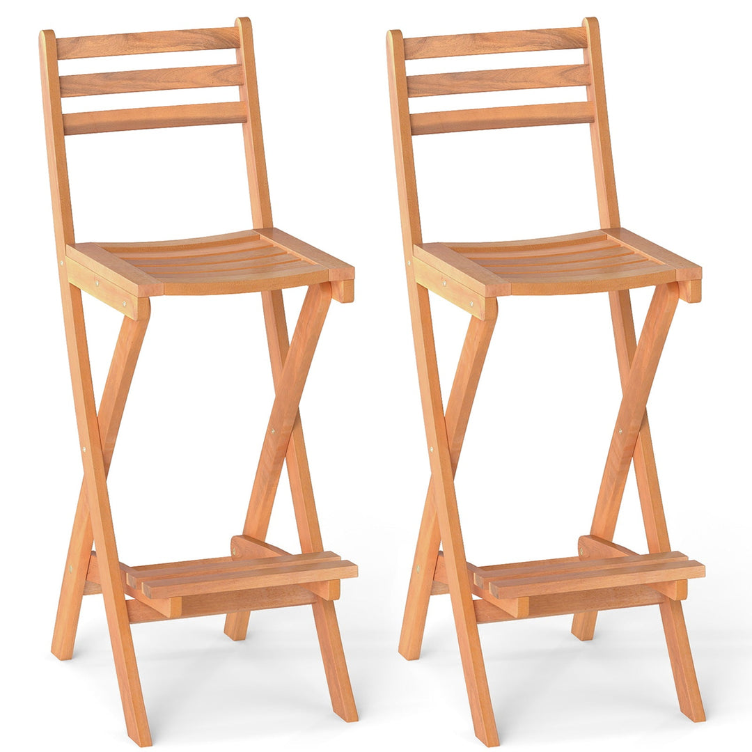 Acacia Wood Bar Height Chair with Backrest and Footrest for Backyard