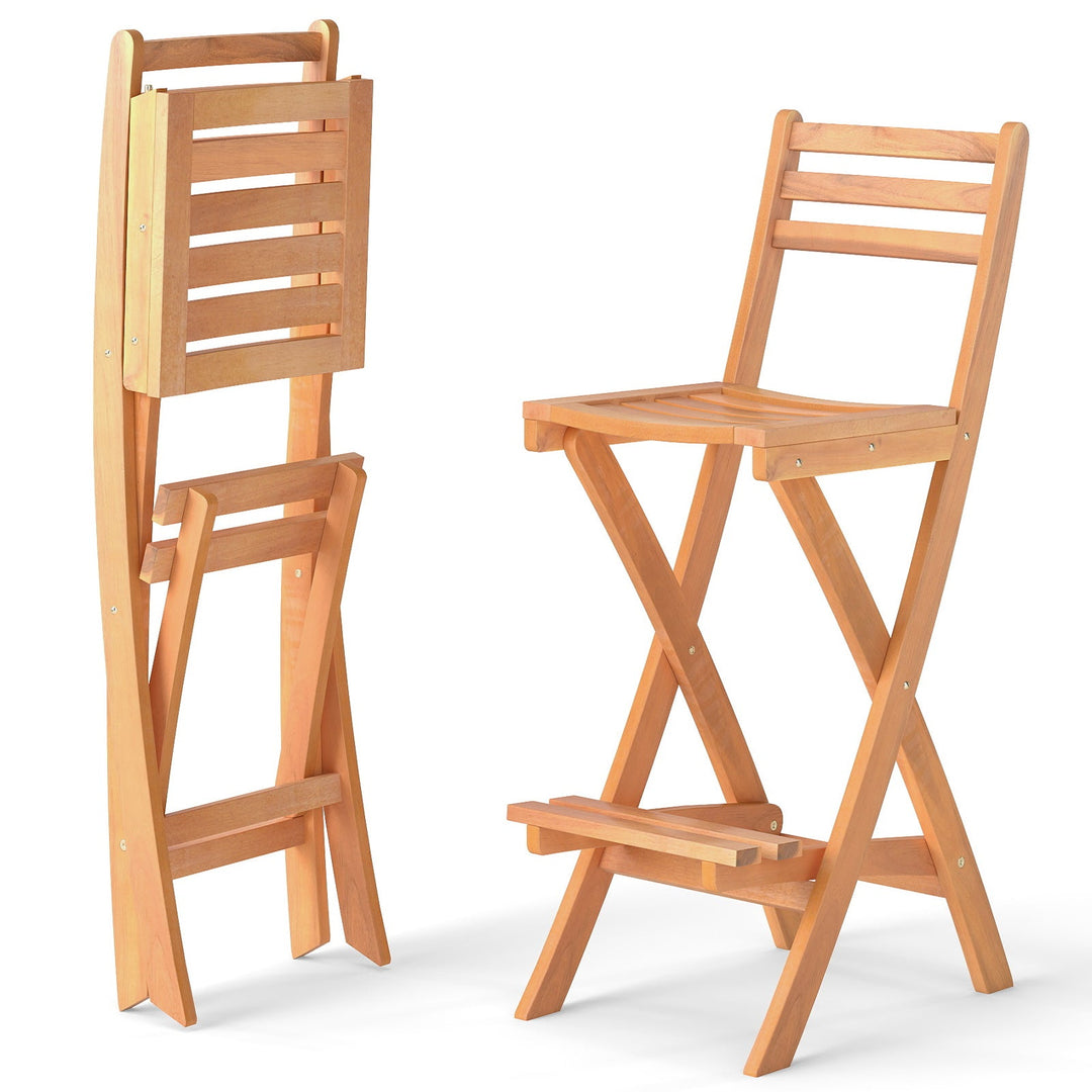 Acacia Wood Bar Height Chair with Backrest and Footrest for Backyard